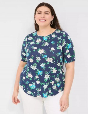 Women Lane Bryant Curved-Hem Perfect Sleeve Tee T Shirts Navy | ZMN1350CJ