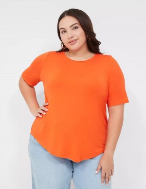 Women Lane Bryant Curved-Hem Perfect Sleeve Tee T Shirts Light Red | XUT6115NZ