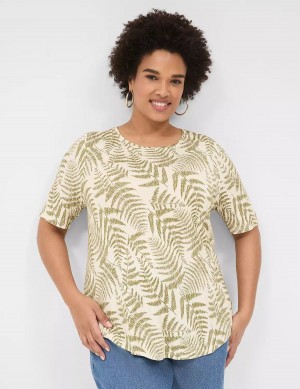 Women Lane Bryant Curved-Hem Perfect Sleeve Tee T Shirts Green | EYT2216FH