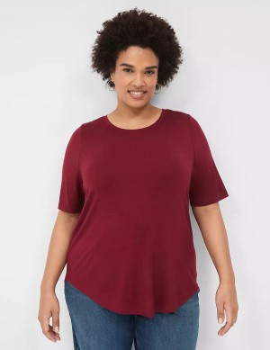 Women Lane Bryant Curved-Hem Perfect Sleeve Tee T Shirts Deep Red | CKK9469QJ