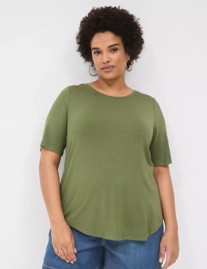 Women Lane Bryant Curved-Hem Perfect Sleeve Tee T Shirts Brown Green | WMX5880GF