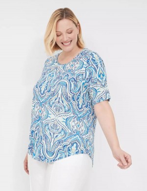 Women Lane Bryant Curved-Hem Perfect Sleeve Tee T Shirts Blue | BYS3584XJ