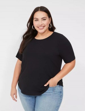 Women Lane Bryant Curved-Hem Perfect Sleeve Tee T Shirts Black | CUN1528MQ