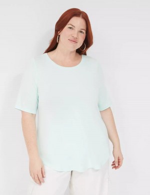 Women Lane Bryant Curved-Hem Perfect Sleeve Tee T Shirts Light Green | MRS7759CO