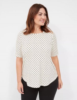 Women Lane Bryant Curved-Hem Perfect Sleeve Tee T Shirts White | BNU9687IR