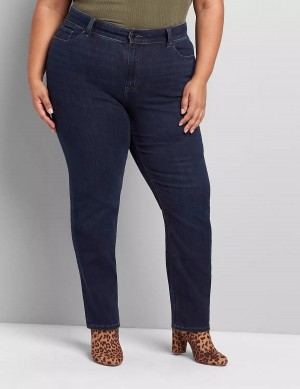 Women Lane Bryant Curvy Fit High-Rise Straight Jeans Dark Blue | VSD97ZI