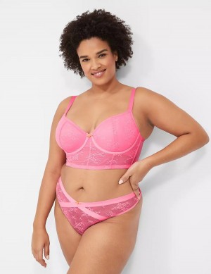 Women Lane Bryant Delicate Lace Lightly Lined Demi Corset Bralettes Pink | XJT8759BB