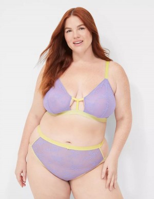 Women Lane Bryant Delicate Lace Peek-A-Boo No-Wire Bralettes Purple | VRG7311VL