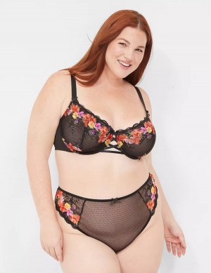 Women Lane Bryant Digital Print Lace Unlined Balconette Bra Black | MZS8869LP