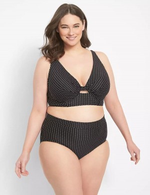 Women Lane Bryant Dot Texture Swim Briefs Black | VEQ6187CD