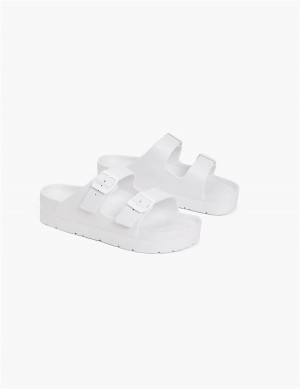 Women Lane Bryant Double-Band Slide Sandals White | MZO5544IM