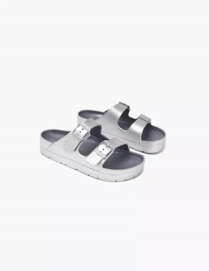 Women Lane Bryant Double-Band Slide Sandals Grey | BTJ525TH