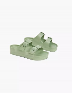 Women Lane Bryant Double-Band Slide Sandals Green | WLN7864DG