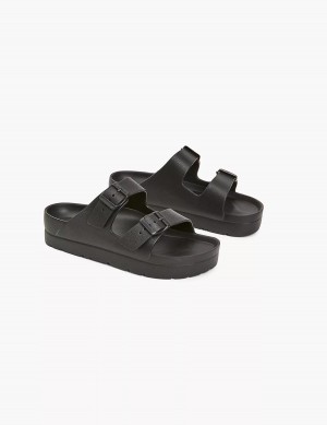 Women Lane Bryant Double-Band Slide Sandals Black | TEH6874CY