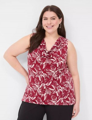 Women Lane Bryant Drape-Neck Shell T Shirts Burgundy | AMN2615PY