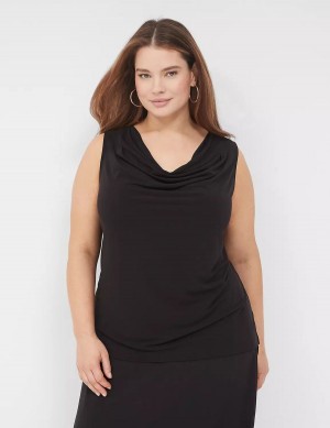 Women Lane Bryant Drape-Neck Shell T Shirts Black | QOE5028TJ