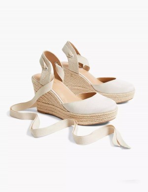 Women Lane Bryant Dream Cloud Ankle-Tie Espadrille Wedge Sandals White | TMO759EA