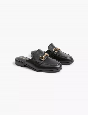 Women Lane Bryant Dream Cloud Faux-Leather Loafer Mules Black | GZZ2419KN