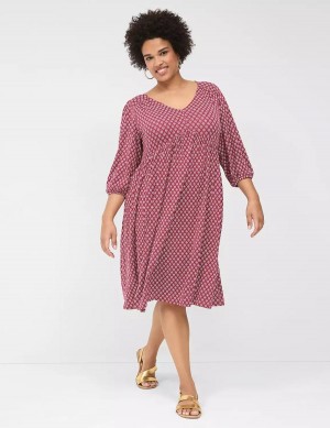 Women Lane Bryant Easy Swing V-Neck Casual Dress Burgundy | TLK1858YX