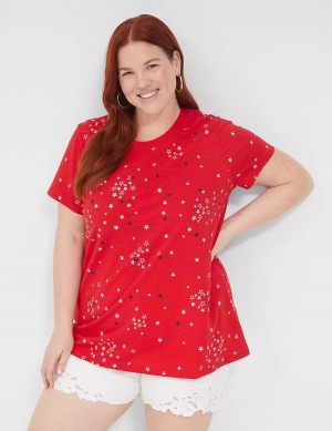 Women Lane Bryant Embroidered Stars Graphic Tee Tank Top Red | SWV5044NL