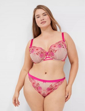 Women Lane Bryant Embroidered Thong Panty Rose Pink | CLZ8414BJ