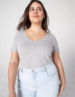 Women Lane Bryant Essential V-Neck Tee Tank Top Light Grey | KEX8485TF