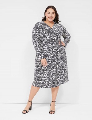 Women Lane Bryant Faux-Wrap Collar Jersey Midi Dress Navy | COC9663GV