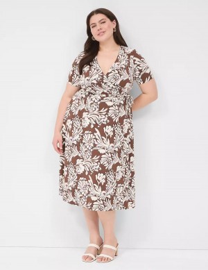 Women Lane Bryant Faux-Wrap Jersey Midi Dress Brown | LUD5158RL