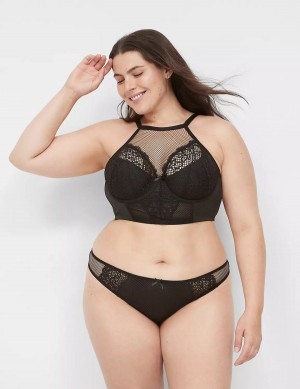 Women Lane Bryant Fishnet High-Neck French Balconette Bra Black | KLW6351UR