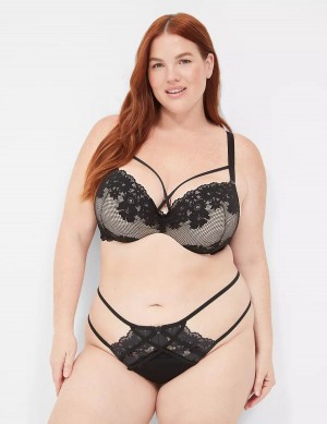 Women Lane Bryant Fishnet Lace Max Boost Plunge Bralettes Black | DXX563ZM