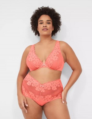 Women Lane Bryant Fishnet Lace Plunge Unlined Bra Pink | YCT9732PY