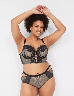 Women Lane Bryant Fishnet Longline Boost Balconette Bra Black | EYJ456AW