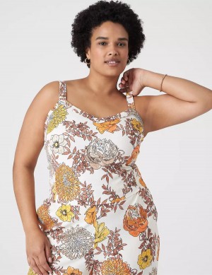 Women Lane Bryant Fitted Crop Cami Tank Top White Multicolor | SVO9126EC