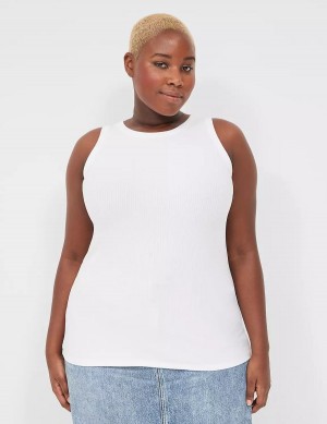 Women Lane Bryant Fitted High-Neck Rib Tank Top White | EHD9170WI