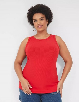 Women Lane Bryant Fitted High-Neck Rib Tank Top Red | CEH953RT