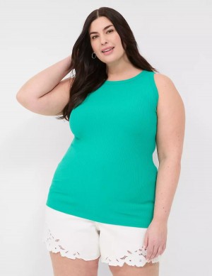 Women Lane Bryant Fitted High-Neck Rib Tank Top Light Turquoise | KLC5173XE