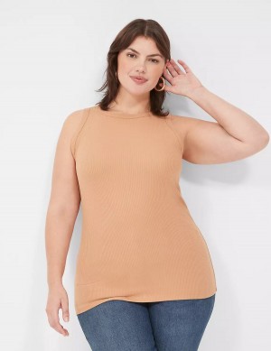 Women Lane Bryant Fitted High-Neck Rib Tank Top Brown | NWH2092SJ