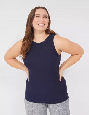 Women Lane Bryant Fitted High-Neck Rib Tank Top Blue | PSR2398HO