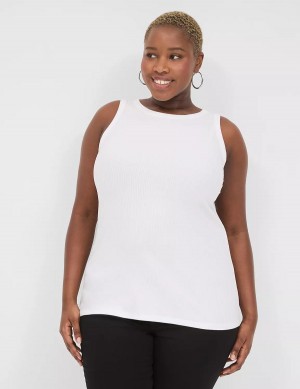 Women Lane Bryant Fitted High-Neck Ribbed Tank Top White | ZAS9090GI