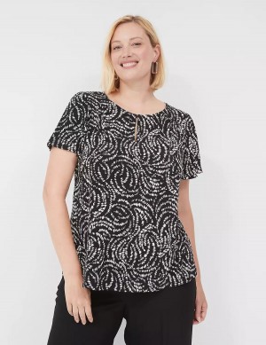 Women Lane Bryant Flutter-Sleeve Keyhole-Front Top T Shirts Black | WNI3899HM