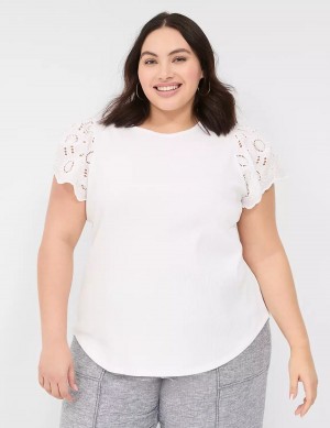 Women Lane Bryant Flutter Eyelet-Sleeve Top T Shirts White | CAG1230SM