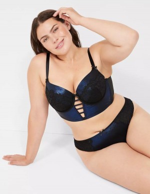 Women Lane Bryant Foil Shine Longline Balconette Bra Black | EIZ861YR