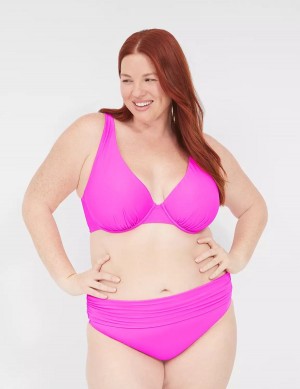 Women Lane Bryant Foldover-Waist Swim Briefs Pink | FDN23HG