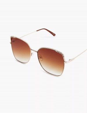 Women Lane Bryant Goldtone & Bling Butterfly Aviator Sunglasses Gold | XKC7139FO