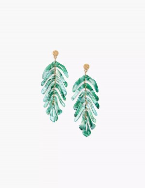 Women Lane Bryant Green Resin Flowy Leaf Earrings Gold | ECX9853DU