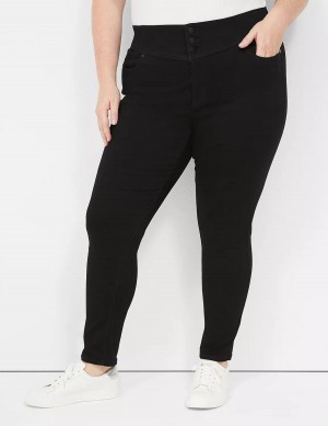 Women Lane Bryant High-Rise Sateen 3-Button Jeggings Black | FTN6911LM