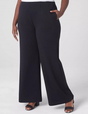 Women Lane Bryant Journey Knit High-Rise Wide Leg Pants Black | CZI486TM