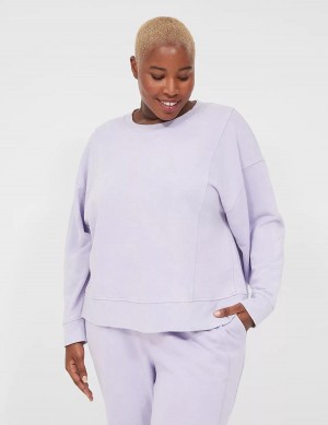 Women Lane Bryant LIVI Crew-Neck French Terry Washed Sweatshirts Purple | YUD2443NX