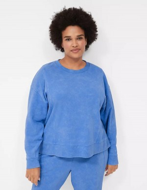 Women Lane Bryant LIVI Crew-Neck French Terry Washed Sweatshirts Blue | KSE2896NU