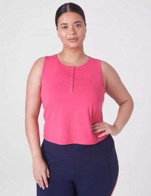 Women Lane Bryant LIVI Crop Snap-Up Wicking Tank Top Fuchsia Pink | SOK5255EB